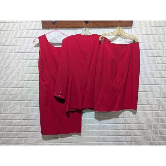 Jacqueline Ferrar Women's Red Solid Dress Skirt Jacket Ensemble 3-Piece Set Size - Picture 3 of 11